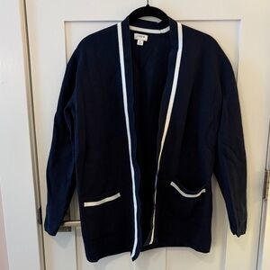 J. Crew Navy & White 100% Cotton Cardigan Sweater